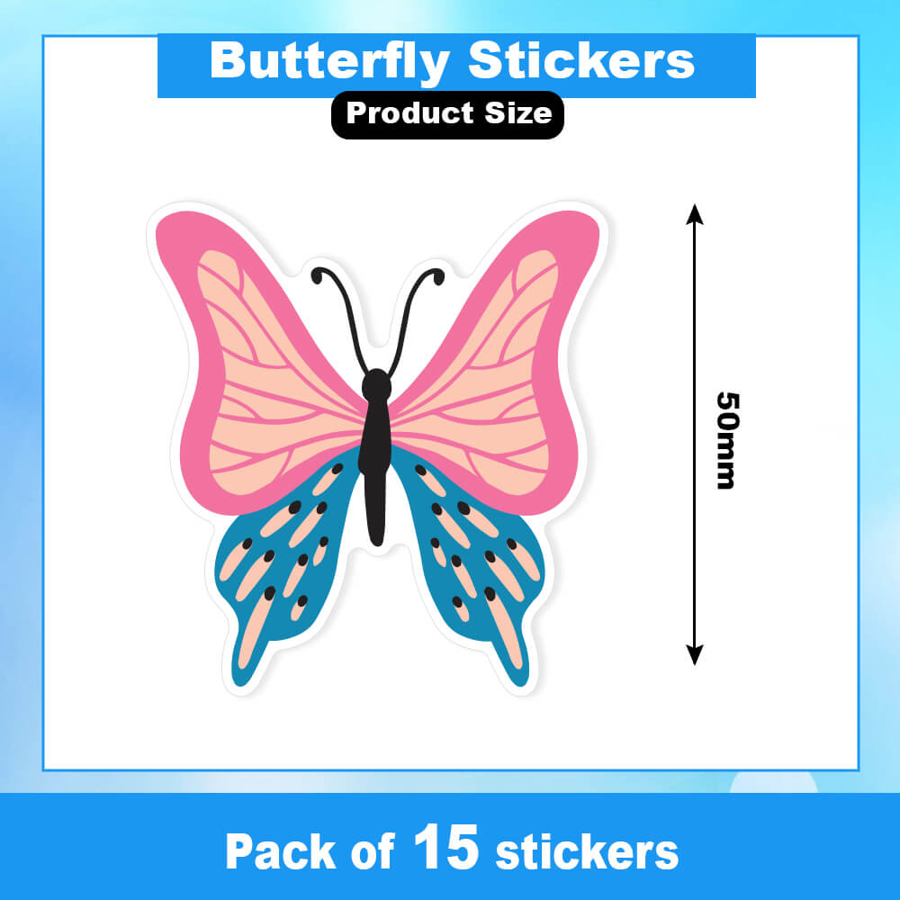 Nature's Embrace: Set of 15 Butterfly Contour Vinyl Decals - 50mm
