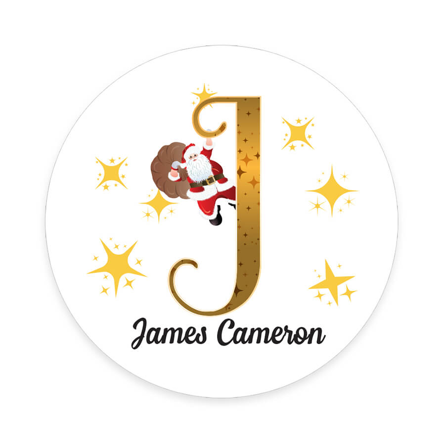 Personalised Christmas  Sticker - Round - Alphabet Santa