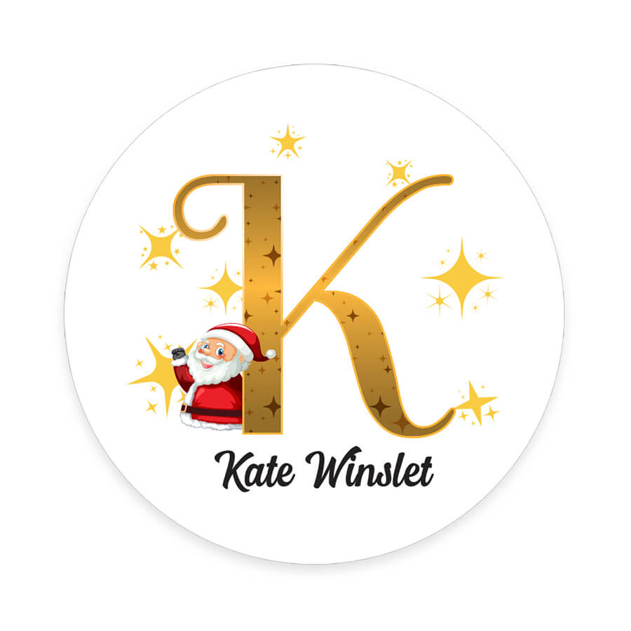 Personalised Christmas  Sticker - Round - Alphabet Santa