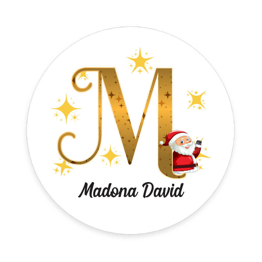 Personalised Christmas  Sticker - Round - Alphabet Santa