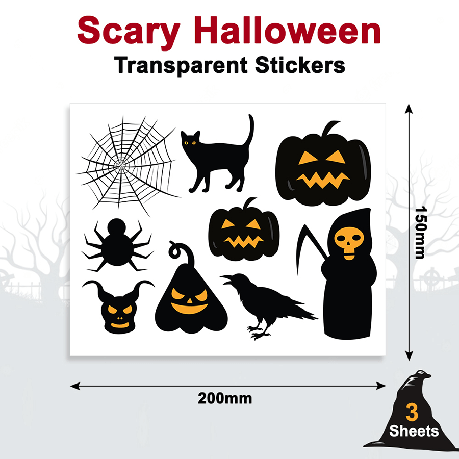 Scary Witch & Castle Halloween Window Stickers