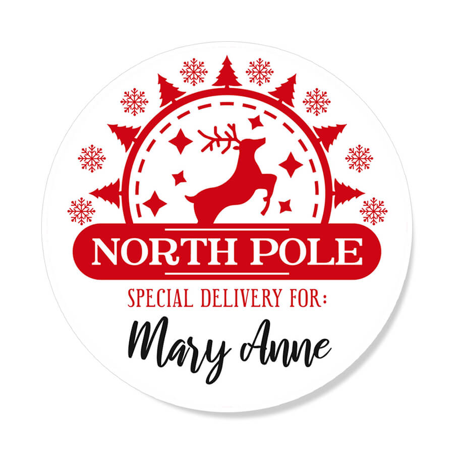 Personalised Christmas Stamp Sticker - Round - Express Delivery