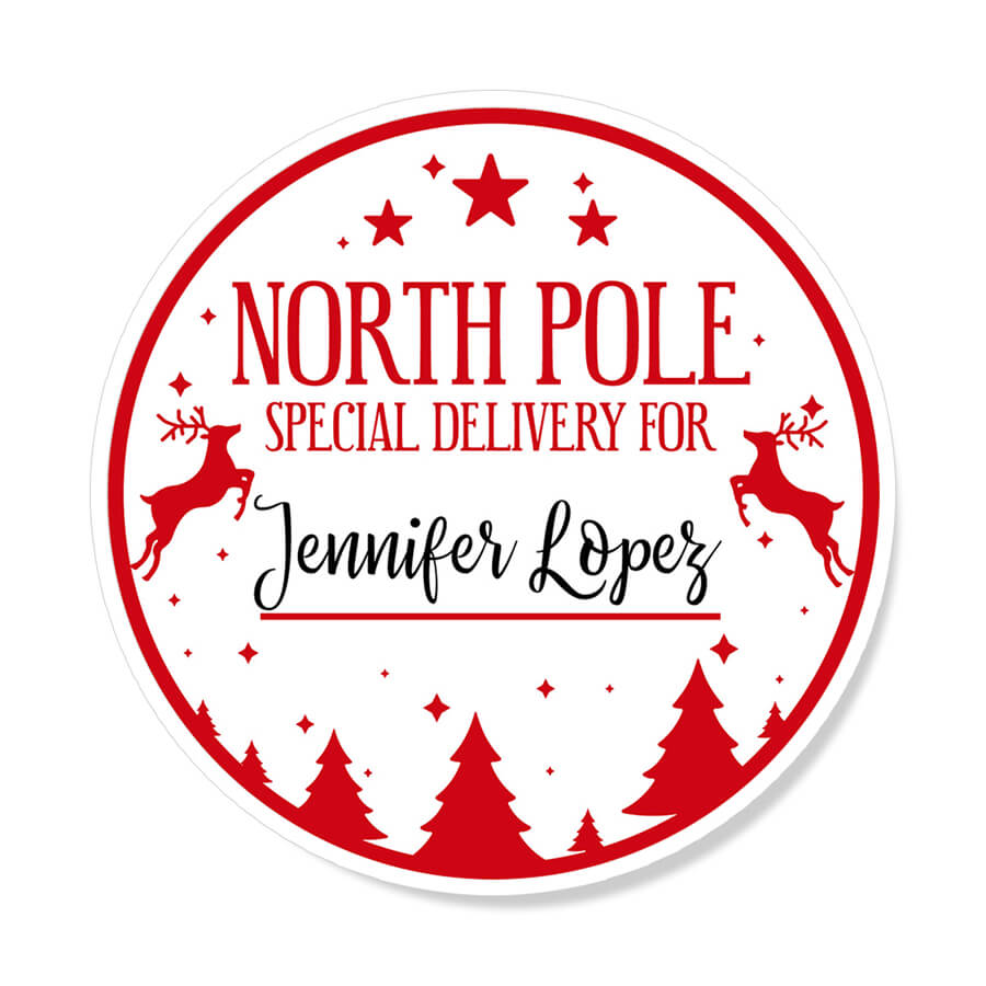 Personalised Christmas Stamp Sticker - Round - Express Delivery