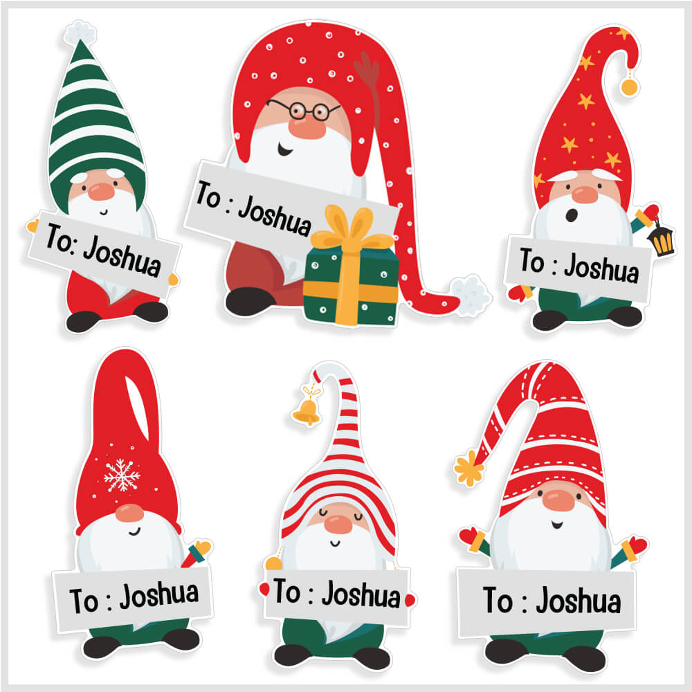 Personalised Christmas  Sticker - Die Cut -  Gnomes