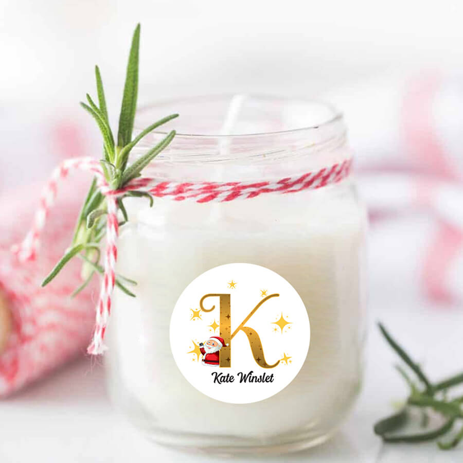 Personalised Christmas  Sticker - Round - Alphabet Santa