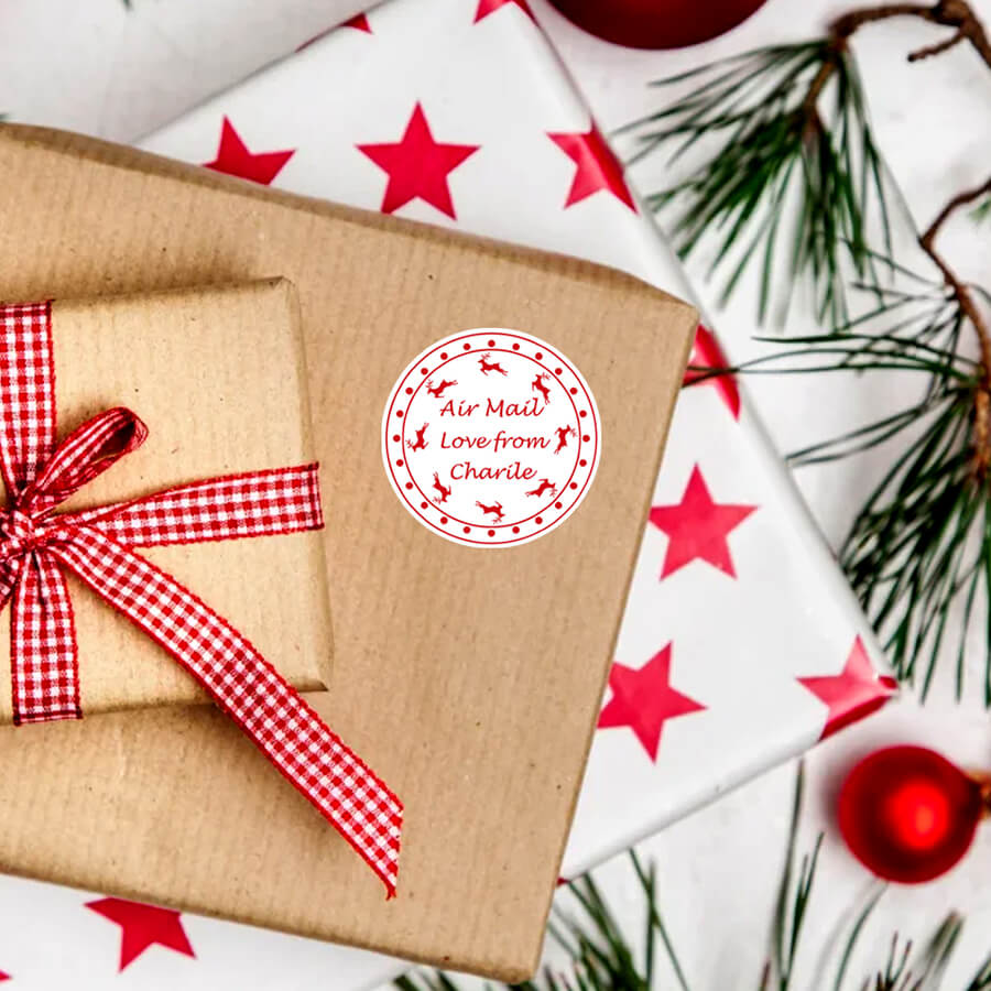 Personalised Christmas Stamp Sticker - Round - Express Delivery