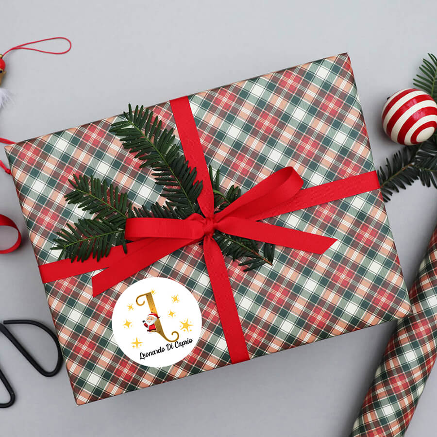 Personalised Christmas  Sticker - Round - Alphabet Santa