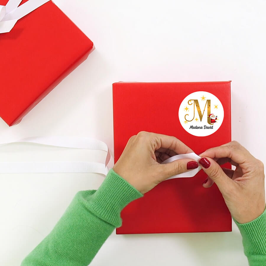 Personalised Christmas  Sticker - Round - Alphabet Santa