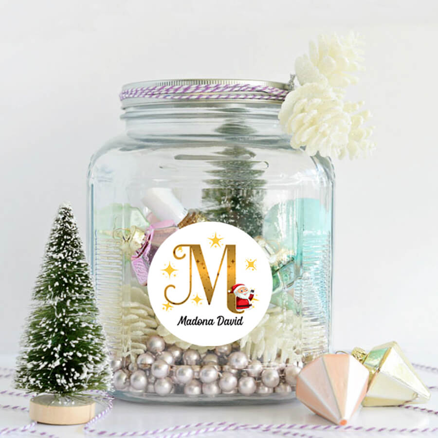 Personalised Christmas  Sticker - Round - Alphabet Santa