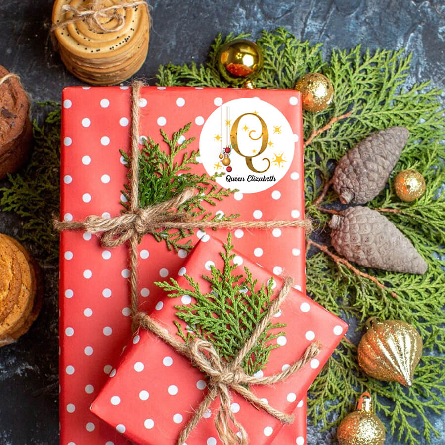 Personalised Christmas  Sticker - Round - Alphabet Santa