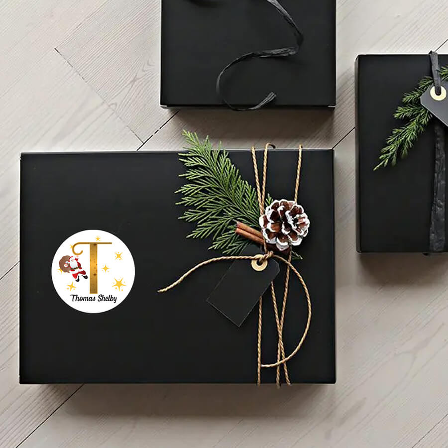 Personalised Christmas  Sticker - Round - Alphabet Santa