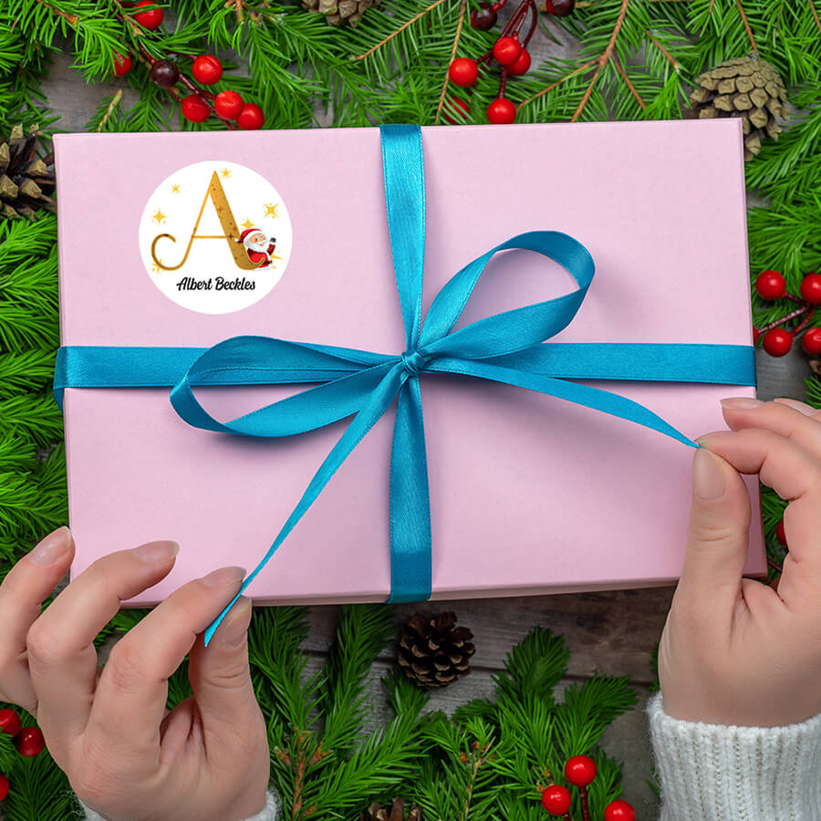 Personalised Christmas  Sticker - Round - Alphabet Santa