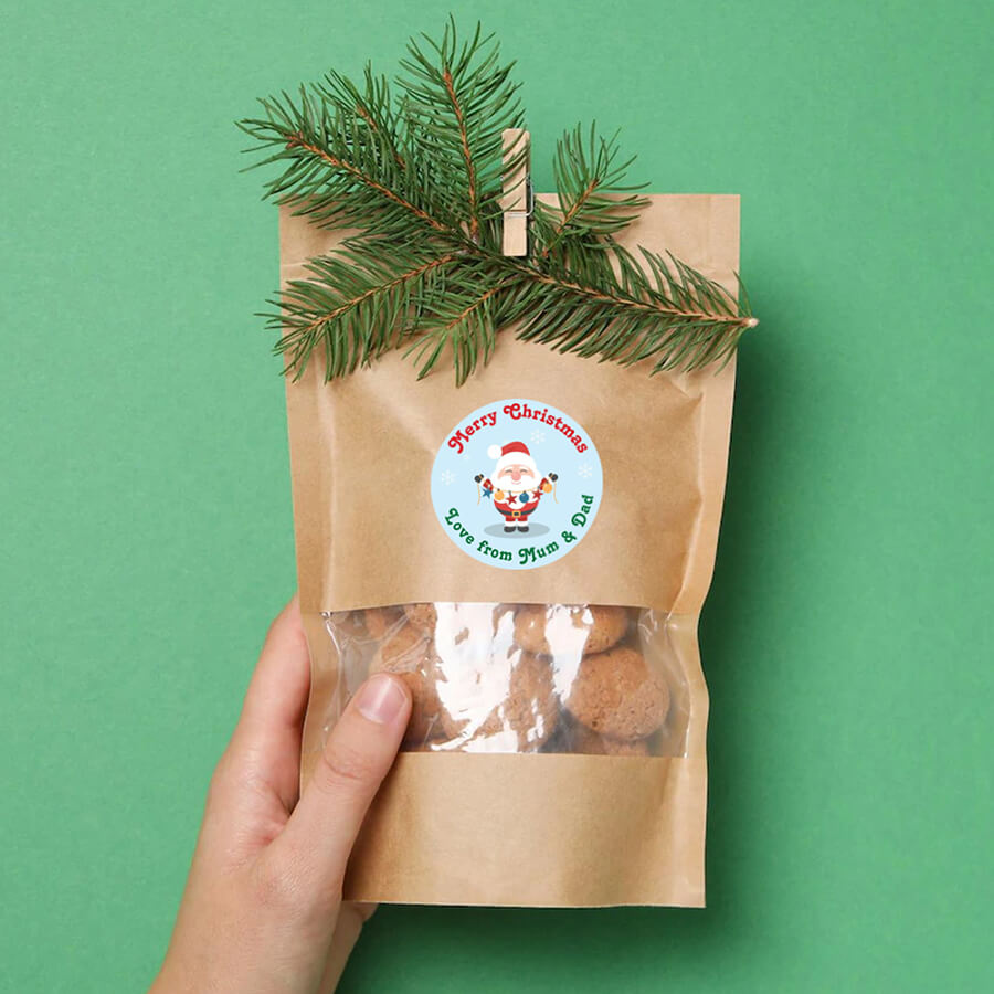 Personalised Christmas Sticker - Round - Santa