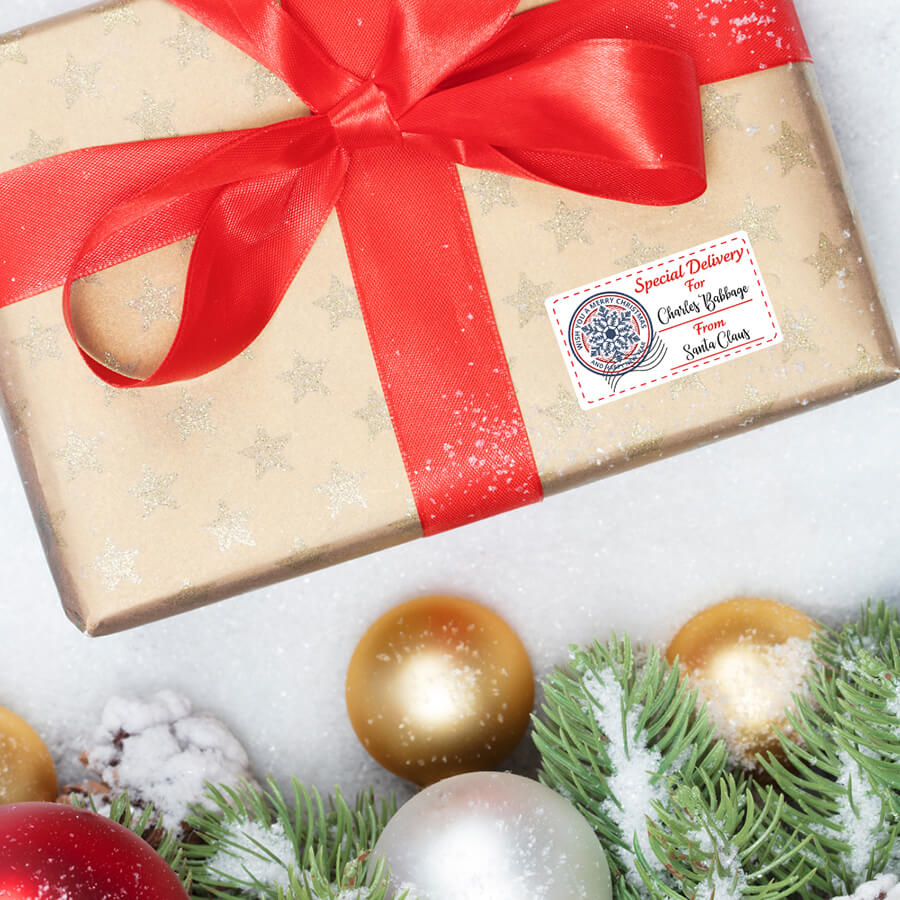 Personalised Christmas Stamp Sticker - Rectangle - Reindeer