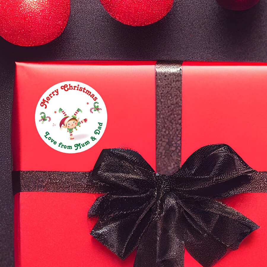 Personalised Christmas Sticker - Round -Elf