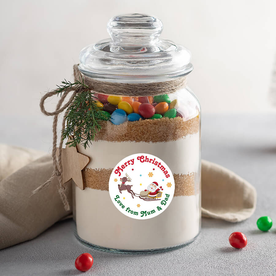 Personalised Christmas Sticker - Round - Santa Sleigh