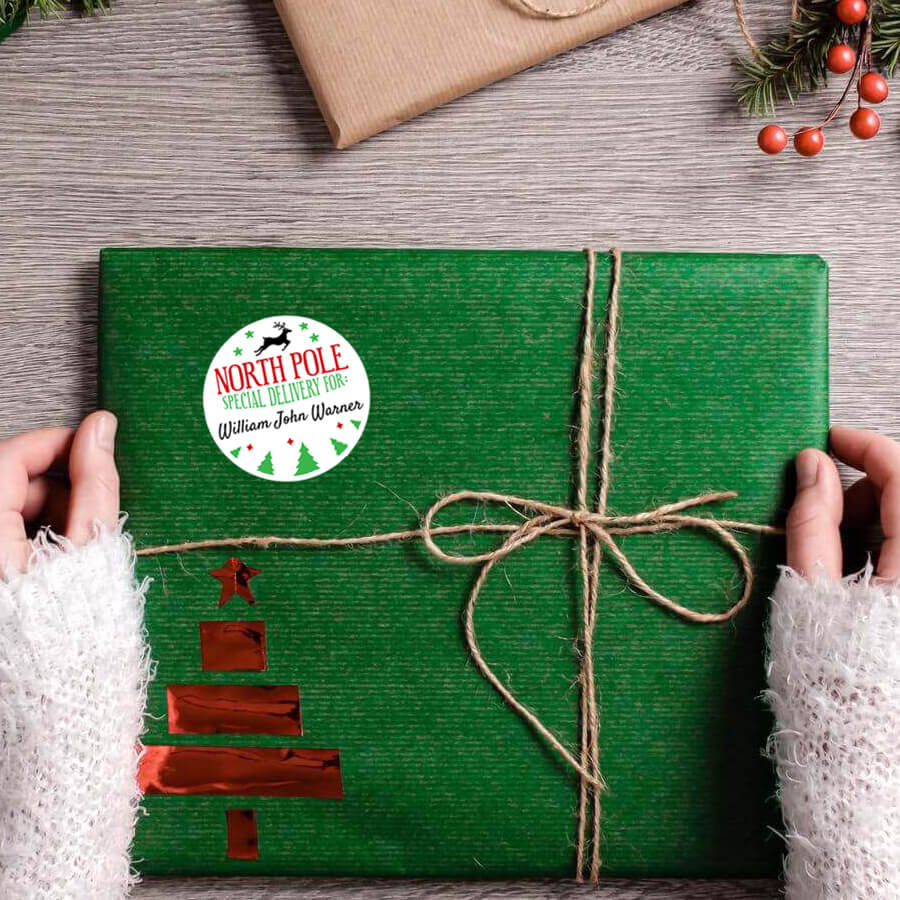 Personalised Christmas Stamp Sticker - Round - Special Delivery