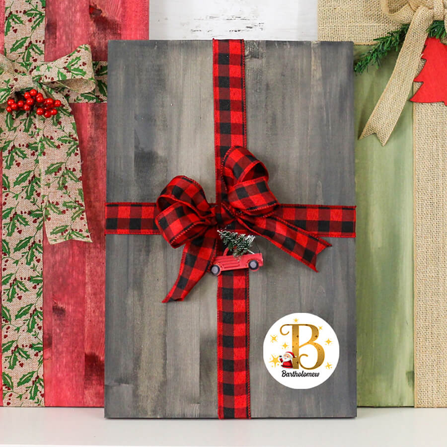 Personalised Christmas  Sticker - Round - Alphabet Santa