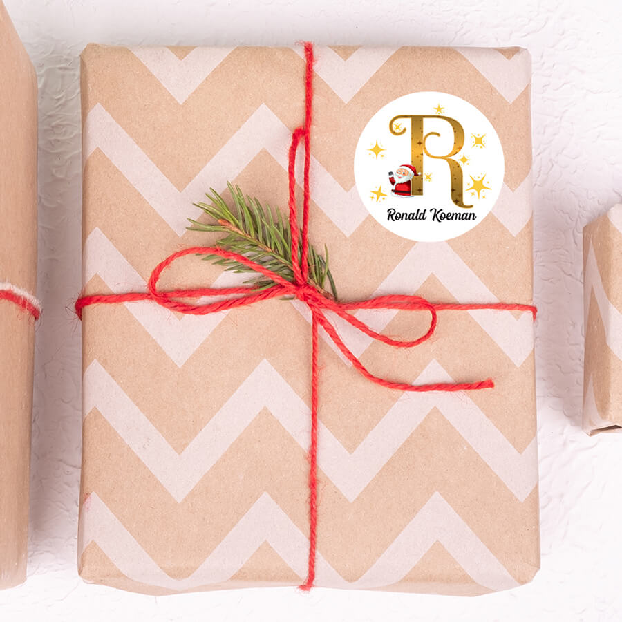 Personalised Christmas  Sticker - Round - Alphabet Santa