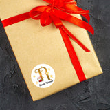 Personalised Christmas  Sticker - Round - Alphabet Santa