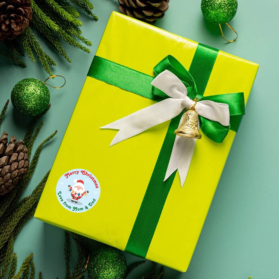Personalised Christmas Sticker - Round - Santa