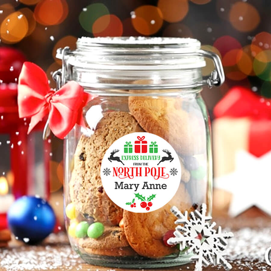 Personalised Christmas Stamp Sticker - Round - Express Delivery