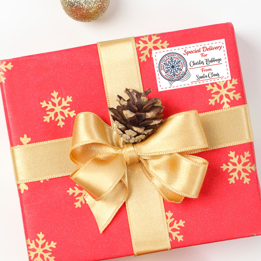 Personalised Christmas Stamp Sticker - Rectangle - Reindeer