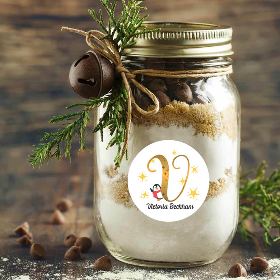 Personalised Christmas  Sticker - Round - Alphabet Santa