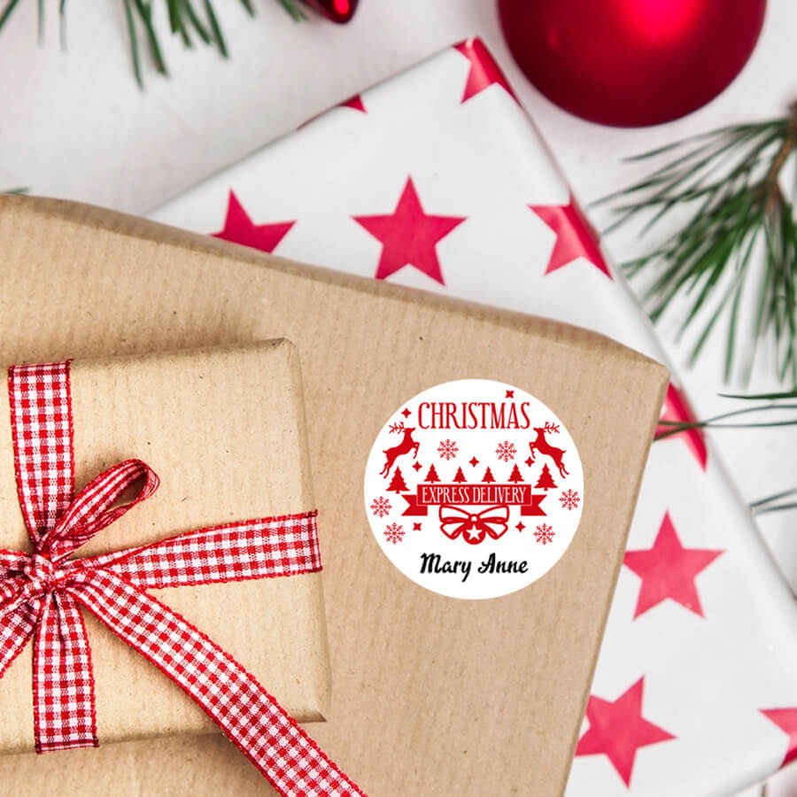 Personalised Christmas Stamp Sticker - Round - Special Delivery
