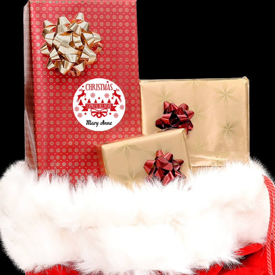 Personalised Christmas Stamp Sticker - Round - Special Delivery