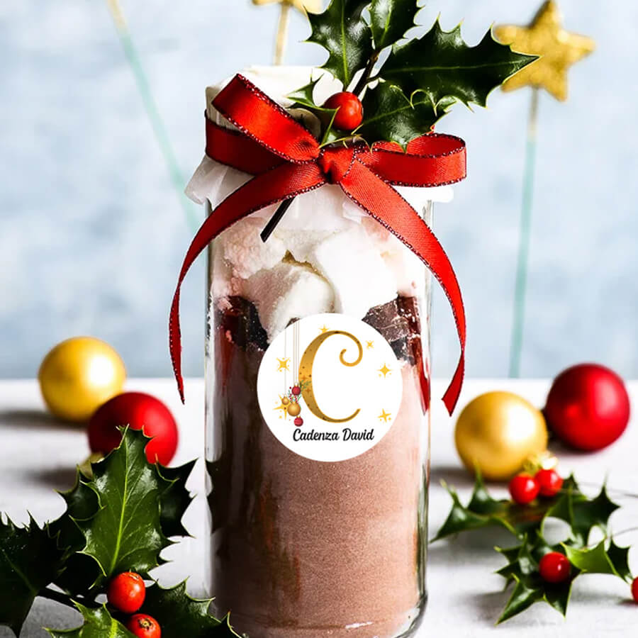 Personalised Christmas  Sticker - Round - Alphabet Santa