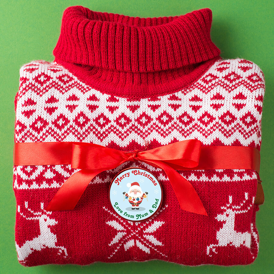 Personalised Christmas Sticker - Round - Santa
