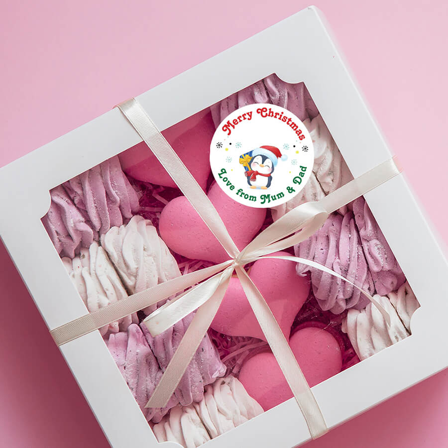 Personalised Christmas Sticker - Round - Penguin