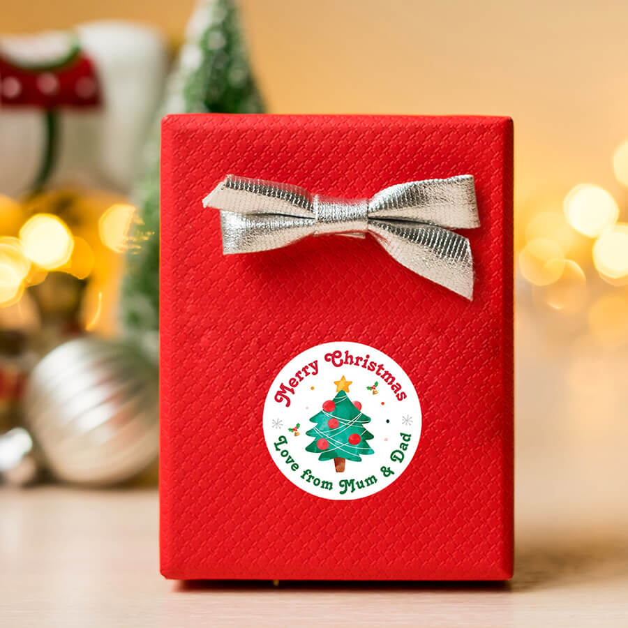 Personalised Christmas Sticker - Round - Tree