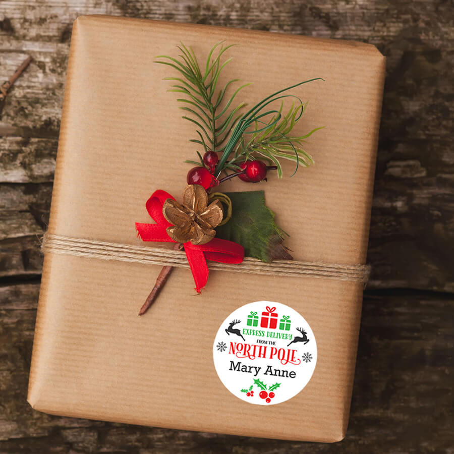 Personalised Christmas Stamp Sticker - Round - Express Delivery