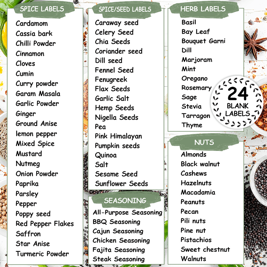 Spice Sorting Labels