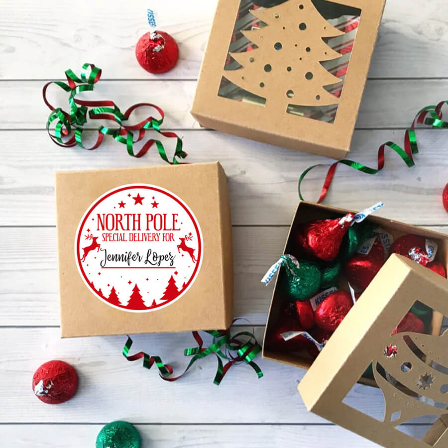 Personalised Christmas Stamp Sticker - Round - Express Delivery