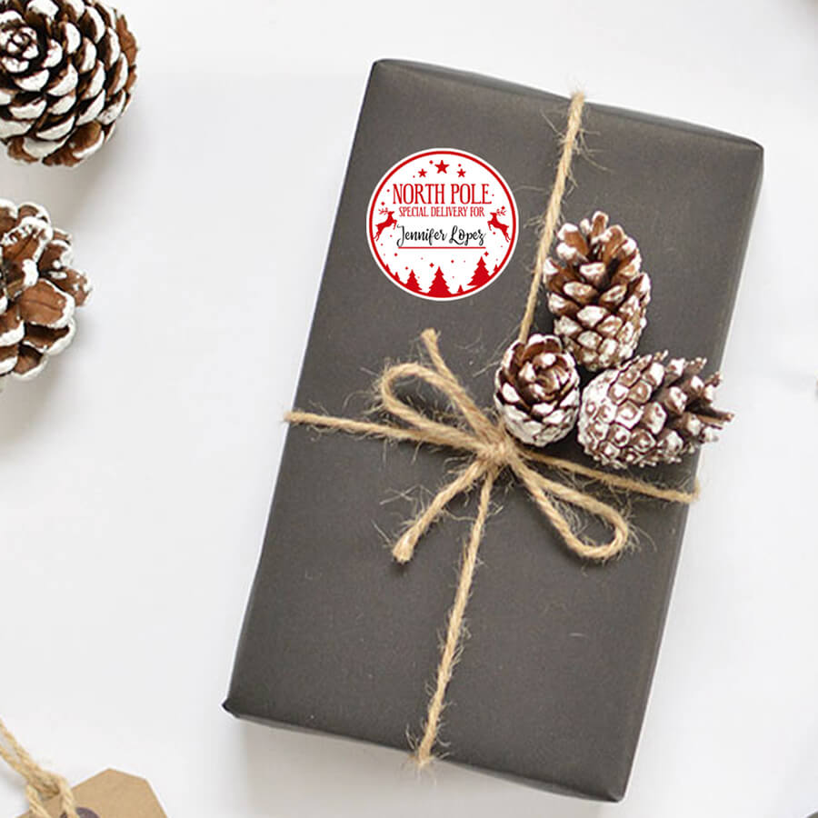 Personalised Christmas Stamp Sticker - Round - Express Delivery