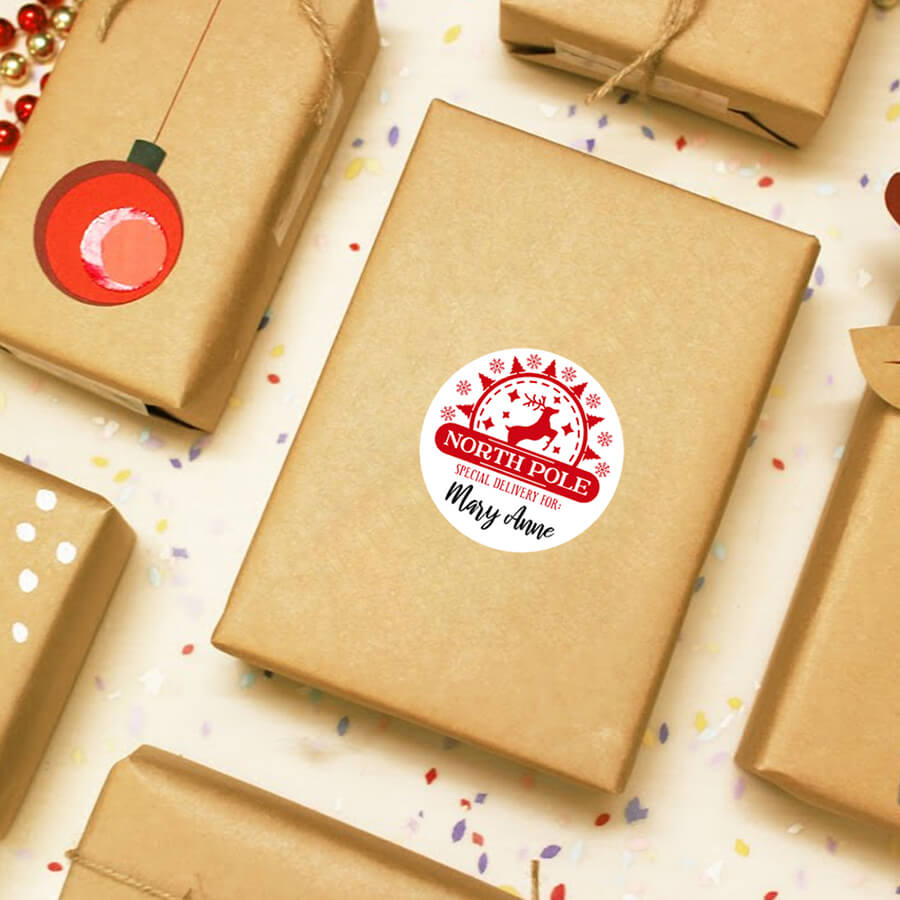 Personalised Christmas Stamp Sticker - Round - Express Delivery