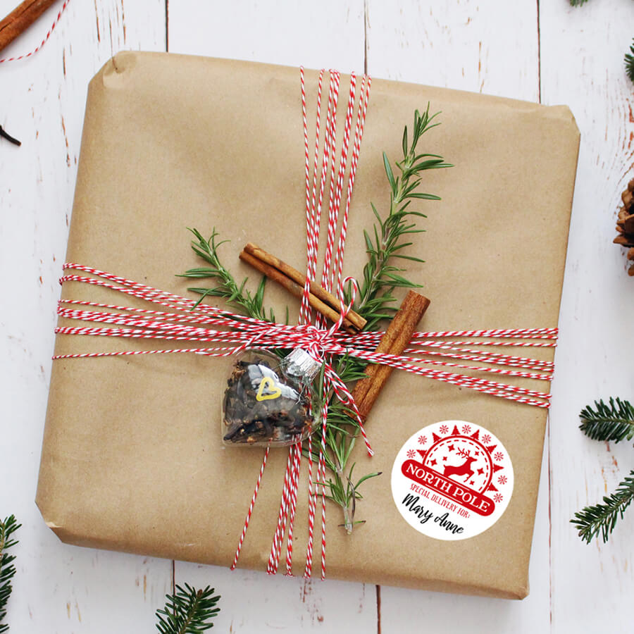 Personalised Christmas Stamp Sticker - Round - Express Delivery