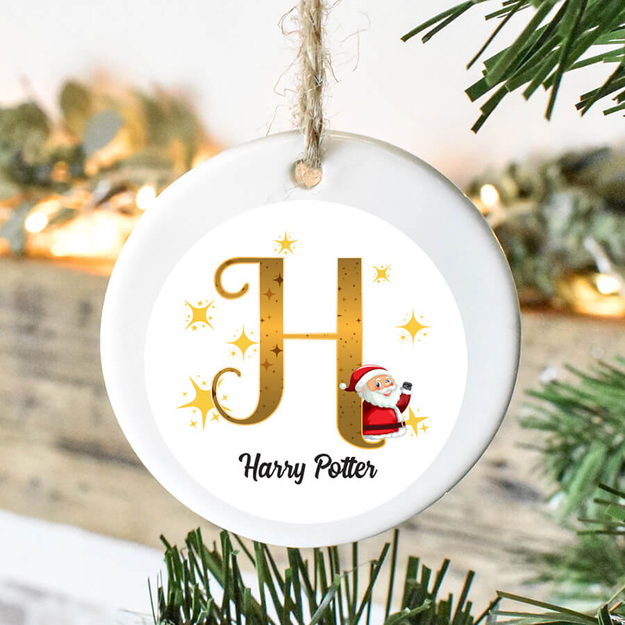 Personalised Christmas  Sticker - Round - Alphabet Santa