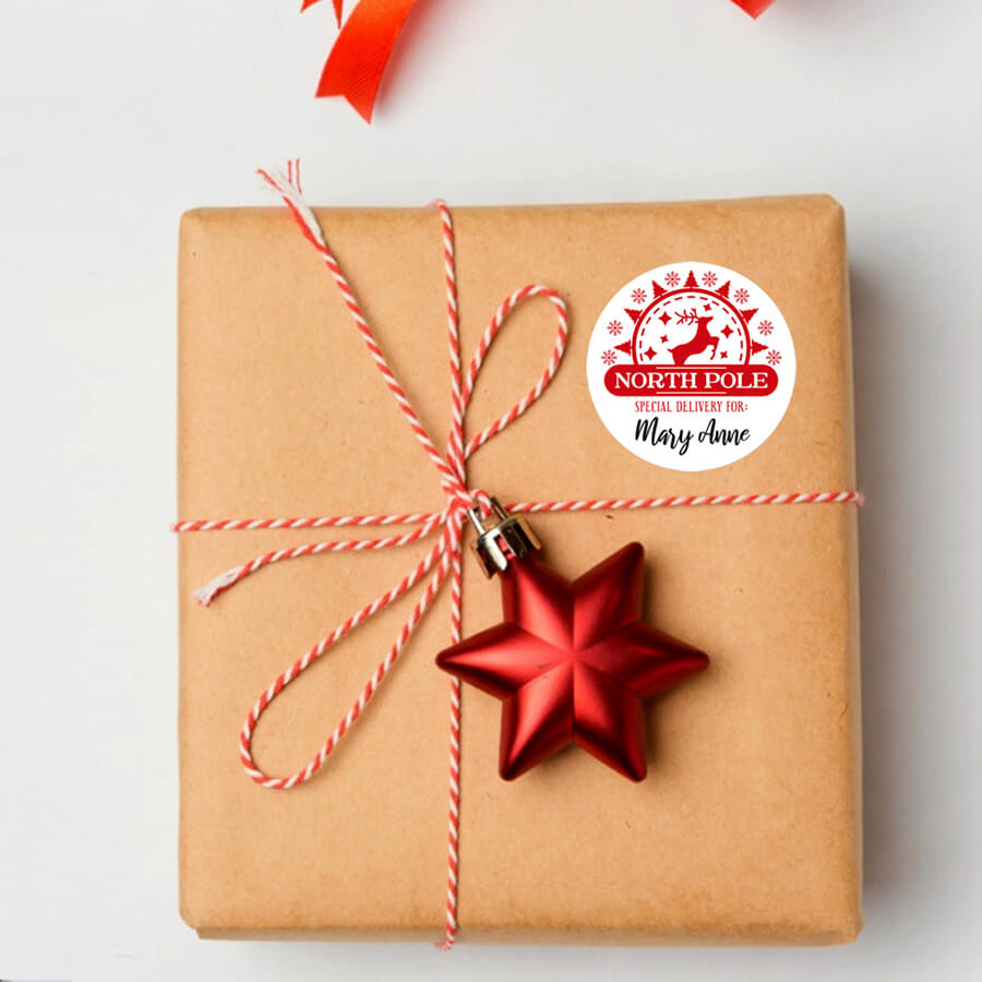 Personalised Christmas Stamp Sticker - Round - Express Delivery
