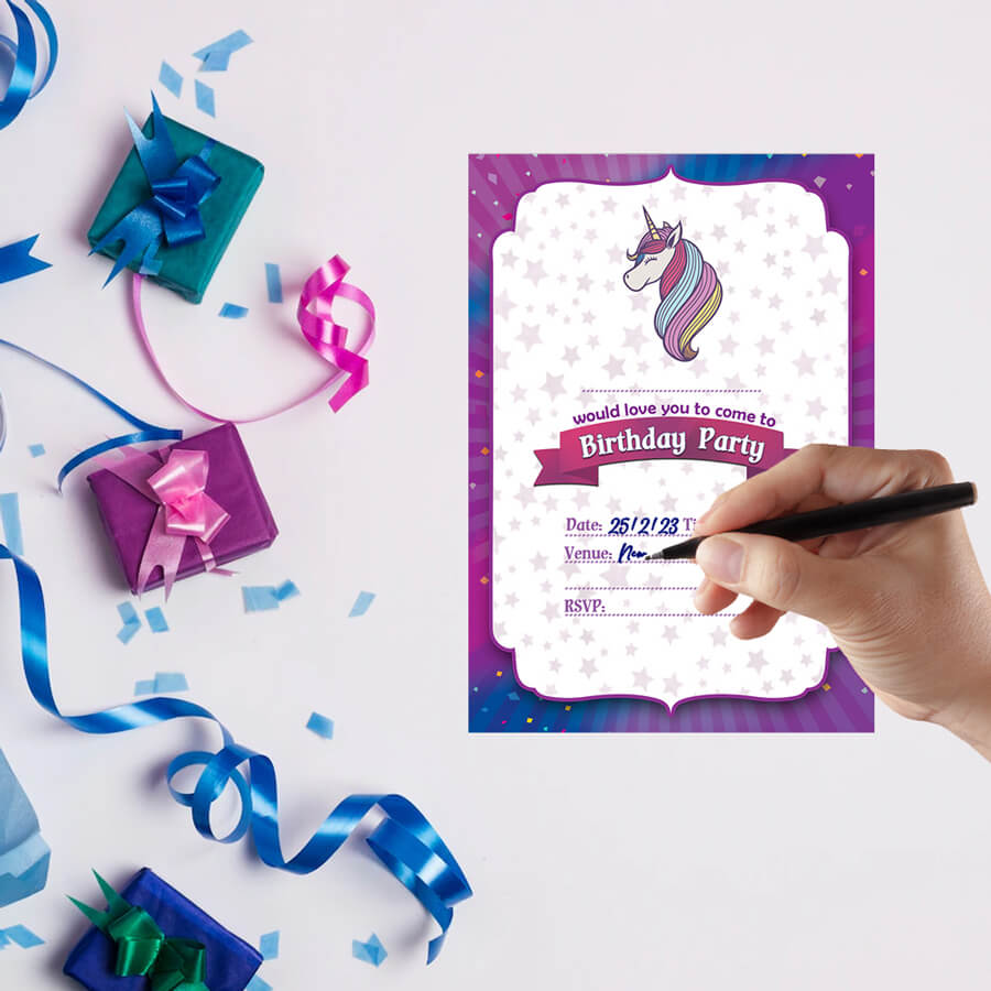 Unicorn Birthday Party Invitation Cards