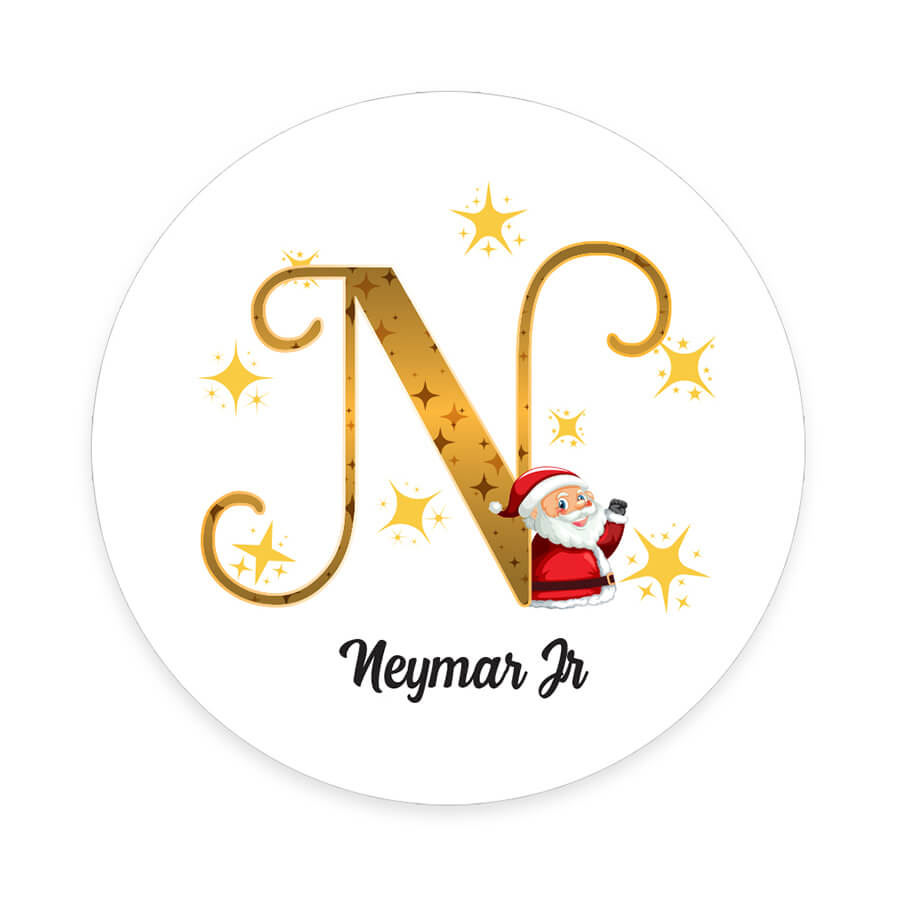 Personalised Christmas  Sticker - Round - Alphabet Santa