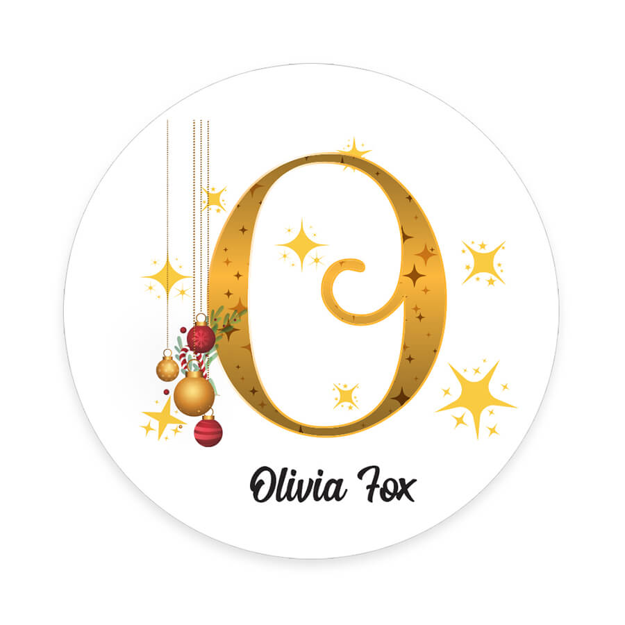 Personalised Christmas  Sticker - Round - Alphabet Santa