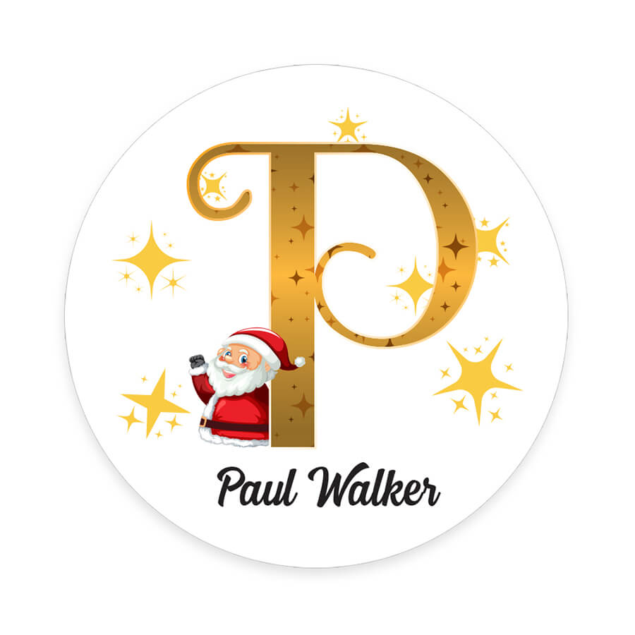 Personalised Christmas  Sticker - Round - Alphabet Santa