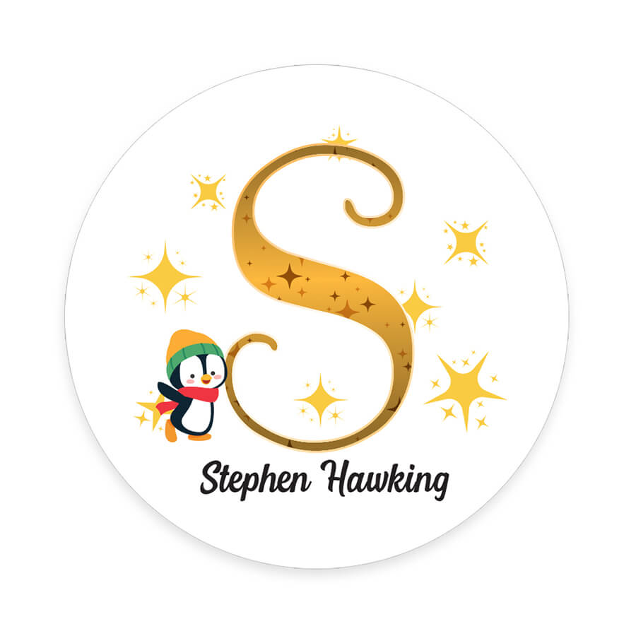 Personalised Christmas  Sticker - Round - Alphabet Santa