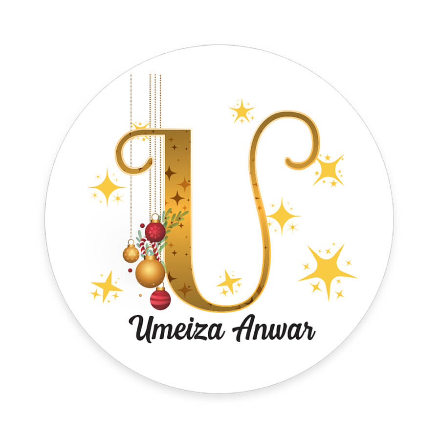 Personalised Christmas  Sticker - Round - Alphabet Santa