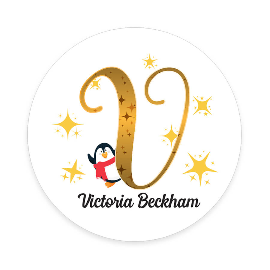 Personalised Christmas  Sticker - Round - Alphabet Santa